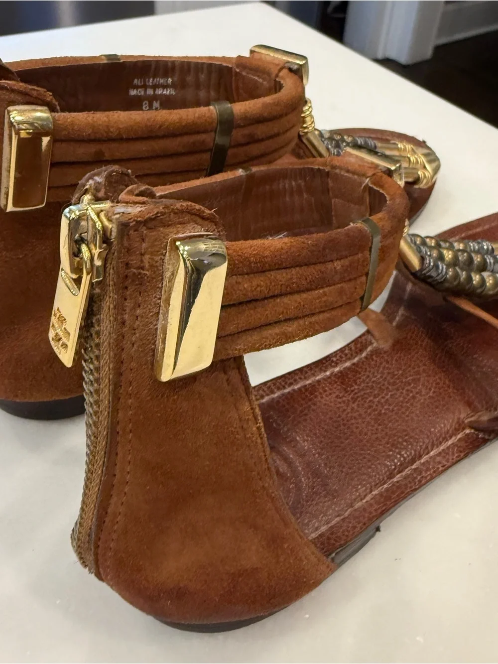 Tory Burch Carla Flats Beaded Leather Sandals Gladiator Style size 8 RARE
